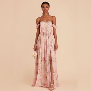 Birdy Grey Pink Floral Off-Shoulder Maxi Dress